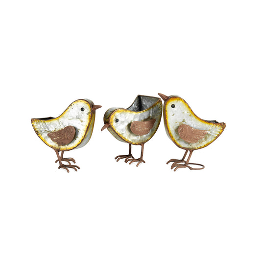 Set/3 Asstd Galvanised Rust Bird Planters/Holders 13x8x12cm