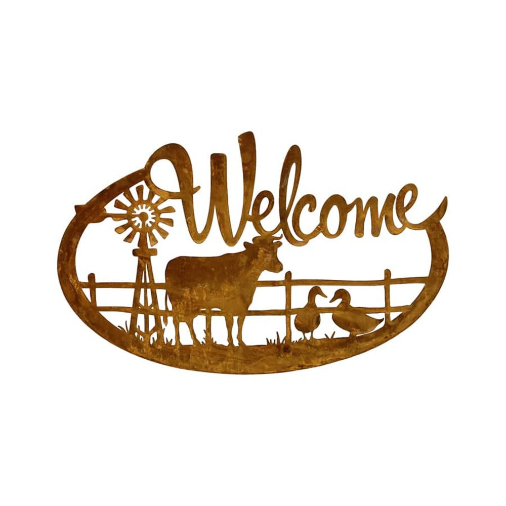 Laser Cut Welcome w Cow & Windmill Wall Art 60cm