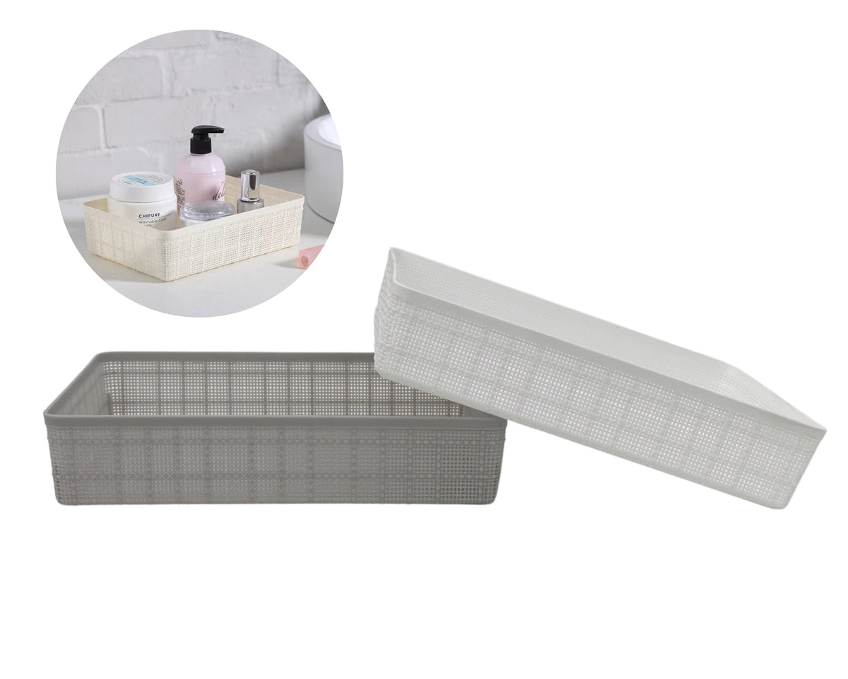 Bulk 24 Plastic Rect Storage Tray 32x23x6.8cm 2 Asst