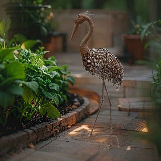 Rust Crane Bird 'Looking Down' Statue 102cm - Image 2