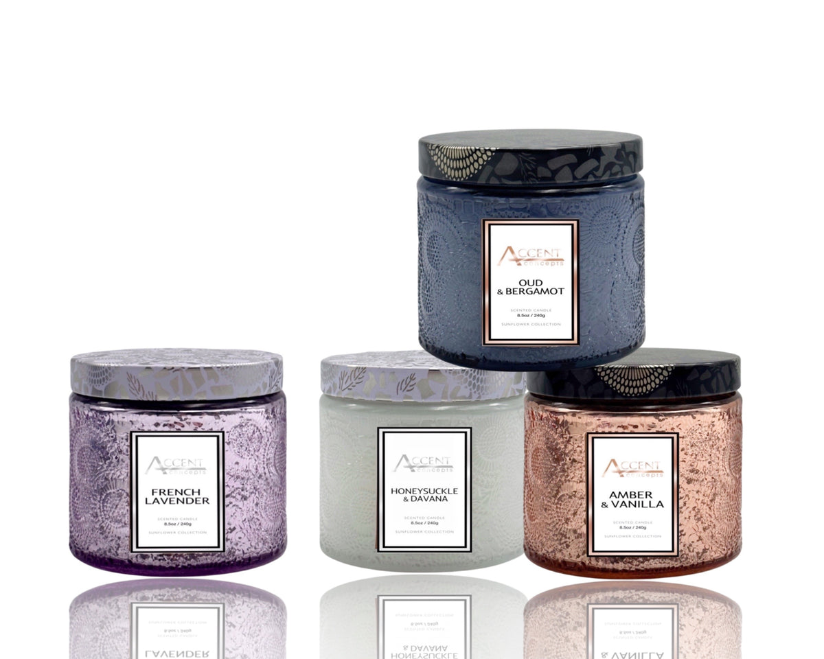bulk 12 Glass Jar Candle Scented Sunflower 240G Assorted 8cm