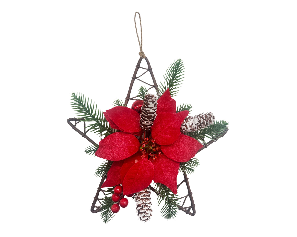 bulk 12 Xmas Faux Velvet Poinsettia Pinecone Star Deco 30cm