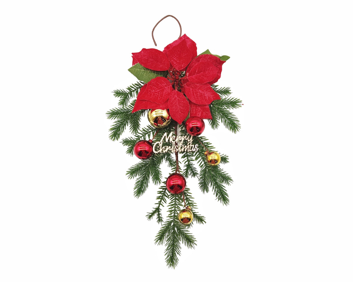 bulk 12 Xmas Faux Velvet Poinsettia Pinecone Berry Drop 50cm