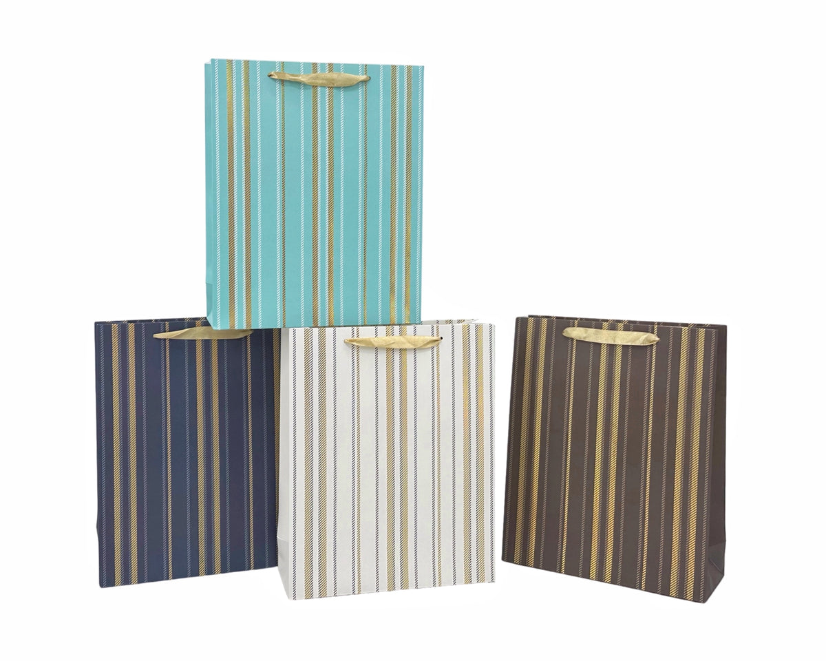 bulk 24 Foiled Stripes Bottle Gift Bag 36cm