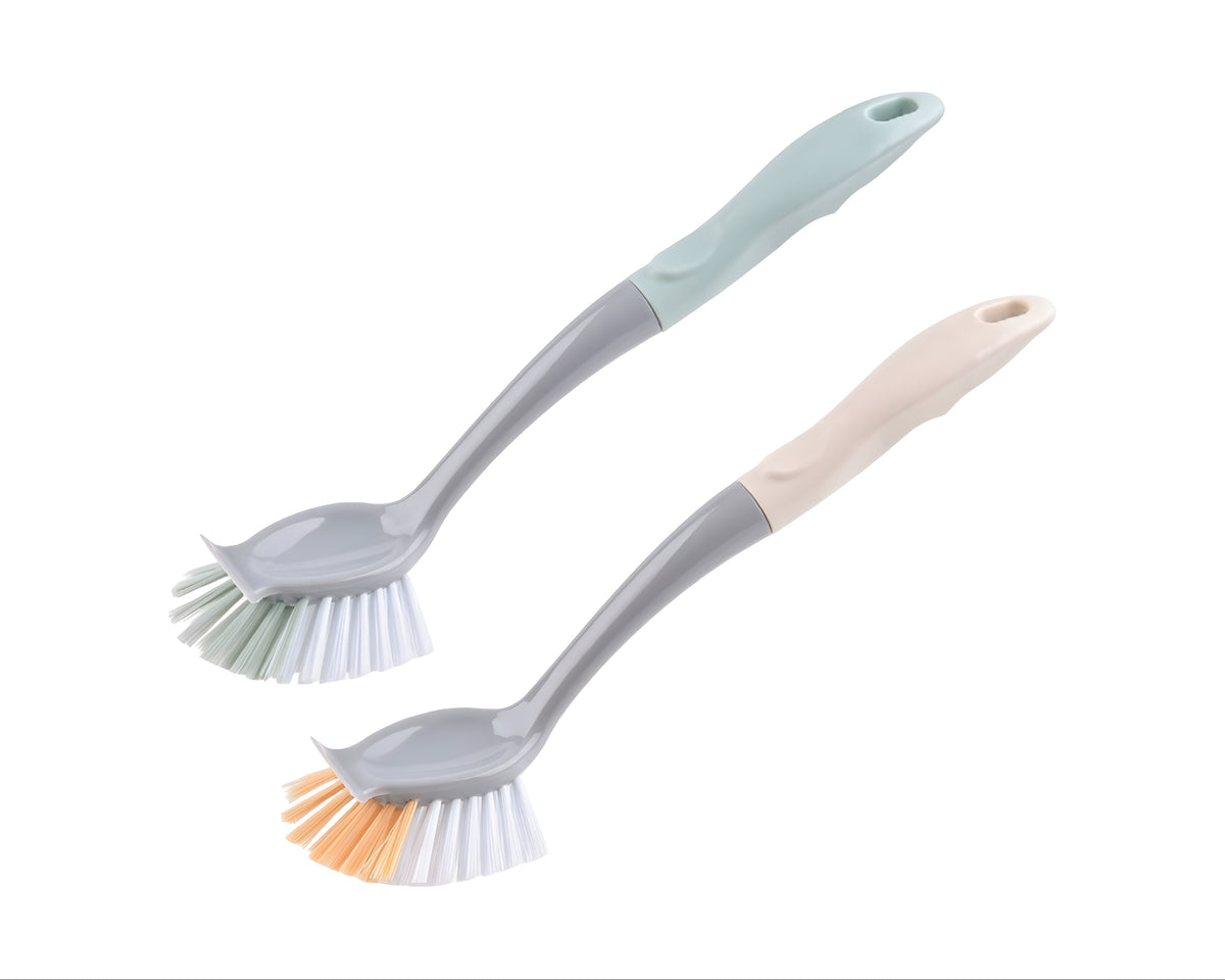 Bulk 24 Plastic Dish Brush W Handle 7.5x30cm 2 Asst