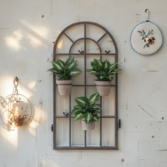 French Window Wall Art w Removeable 15cm Dia Pot Holders 130cm - Image 2