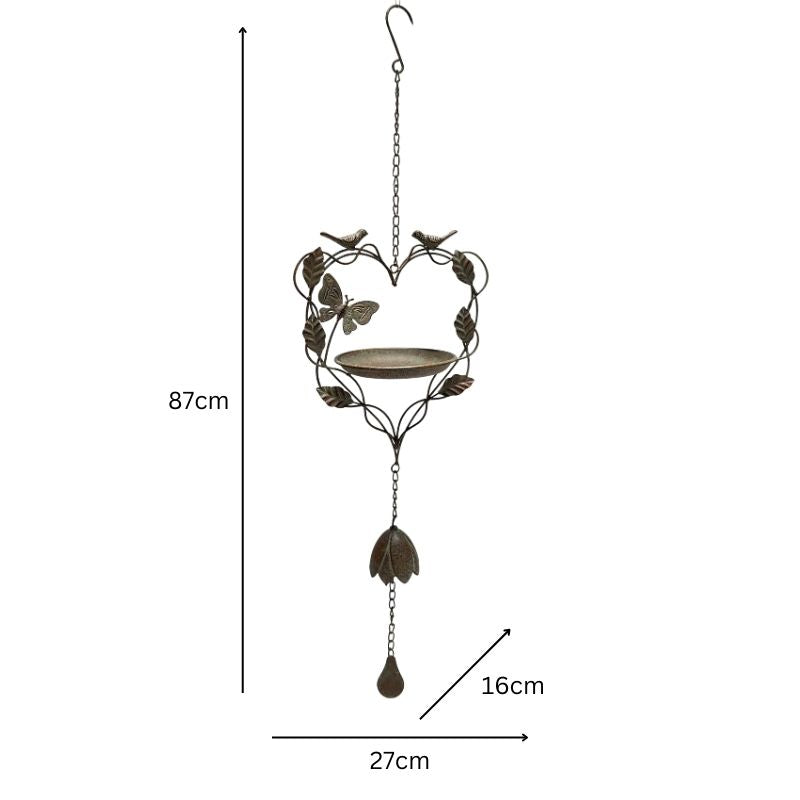 Hanging Heart Shape Birdfeeder w Butterfly + Birds 87cm - Image 3