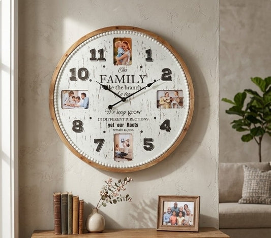Family Tree Wall Clock w/ Photo Frames 80cm