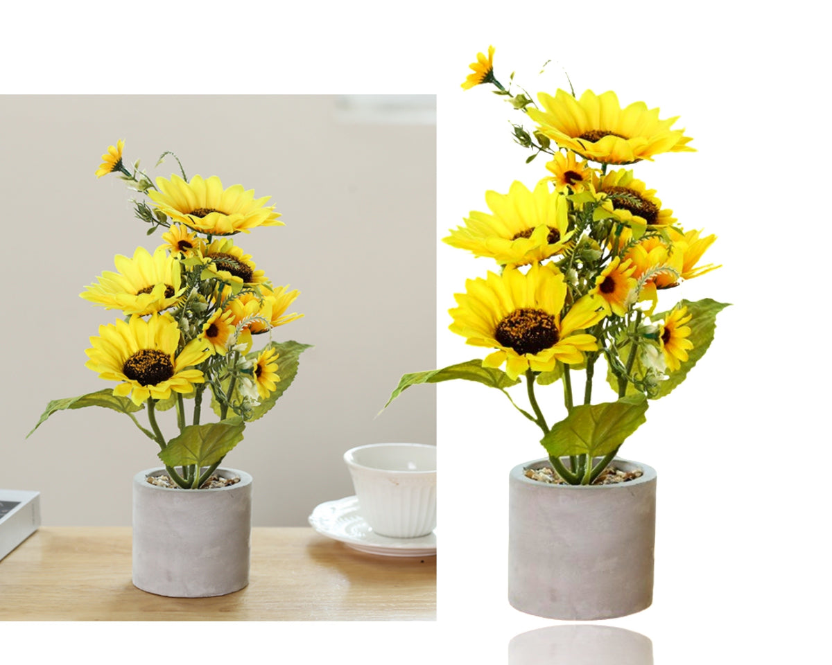 Artificial Sunflower in Cement Pot 27cm