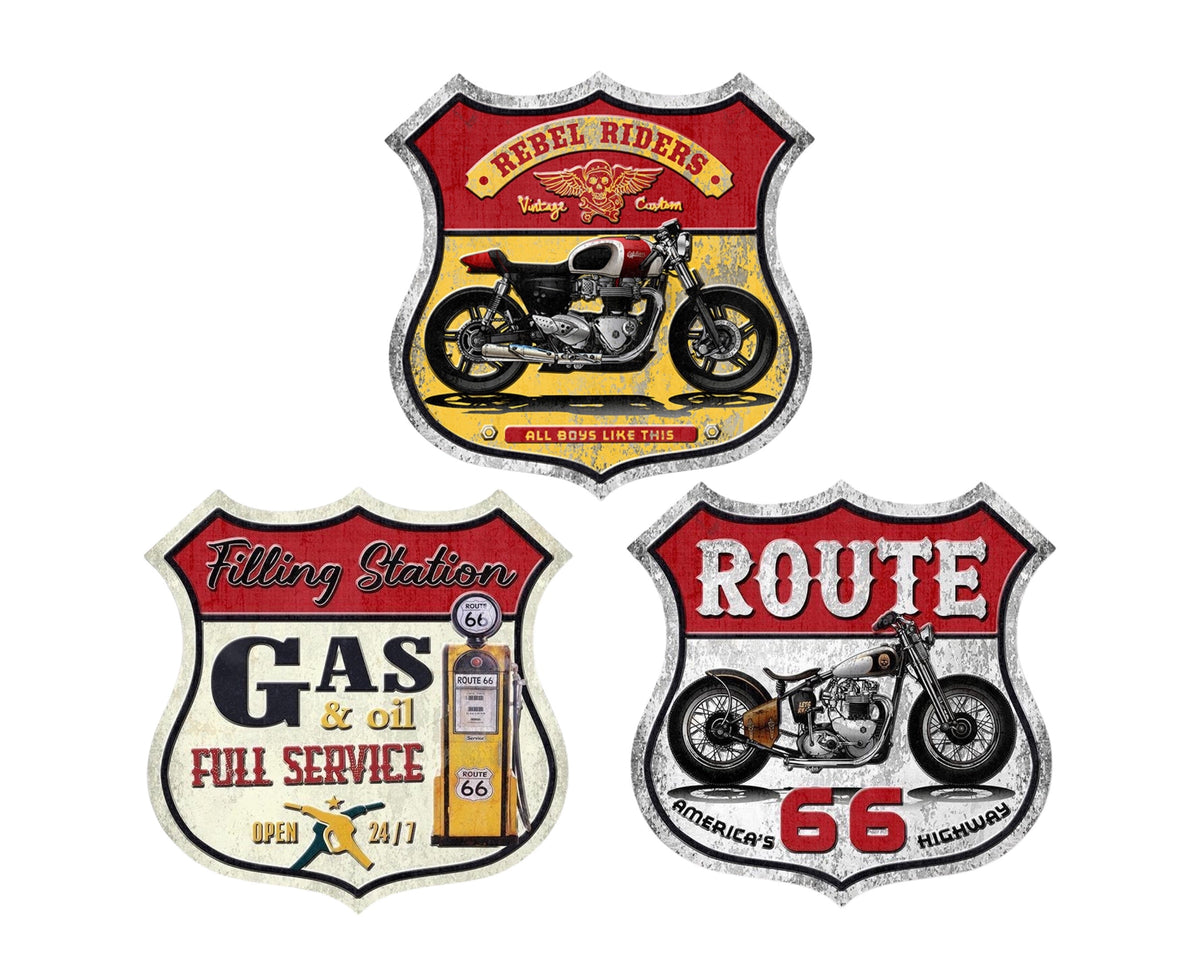 Set 3 Metal Route 66 Sign 40cm