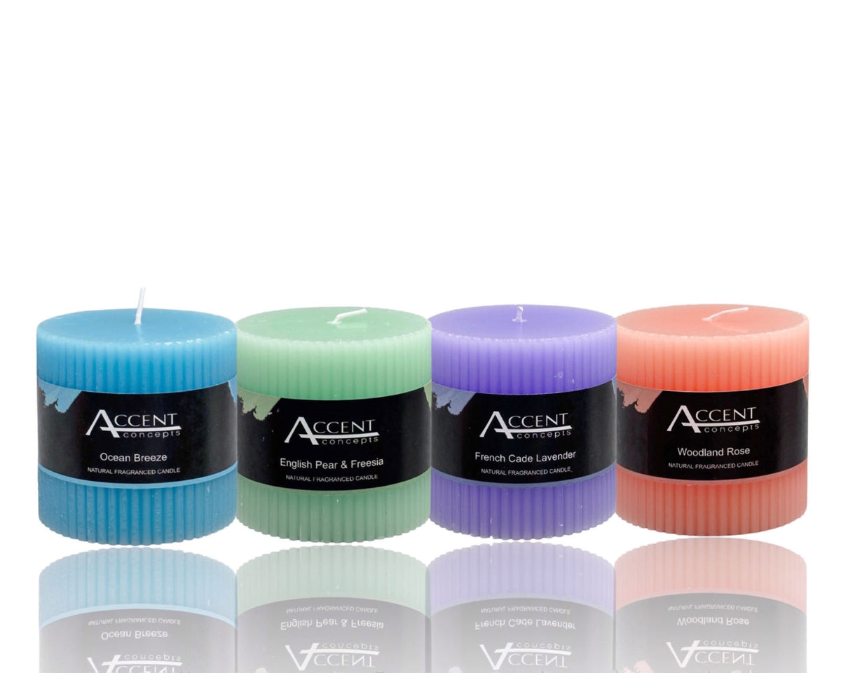 bulk 48 Scented Ripple Pillar Candle Assorted 7cm