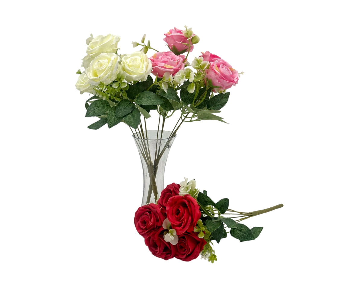 bulk 24 Artificial Rose 6 Branches Assorted 40cm