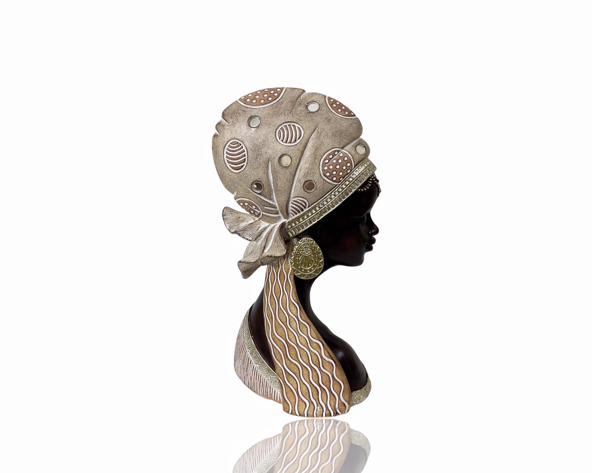 Bulk 4 Polyresin African Lady Bust Statue 13.5x26cm