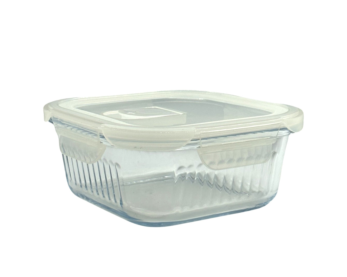 bulk 12 Borosilicate Glass Container w/ Lid Square 800ml 16cm