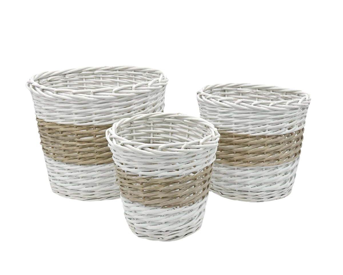 Bulk 4 Hampton Willow Basket Round s/3 32xh28xb26cm