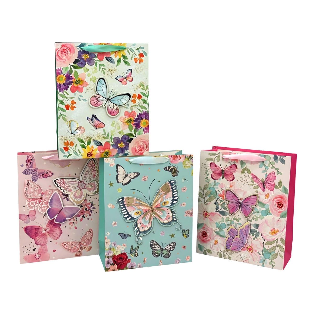 Bulk 24 Large 3D Foiled Butterfly Gift Bag 32cm