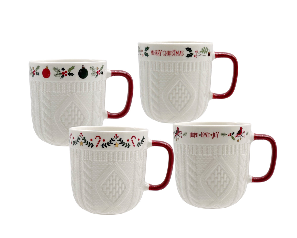 Bulk 24 Xmas Embossed Mug New Bone China 345ml 4 Asst
