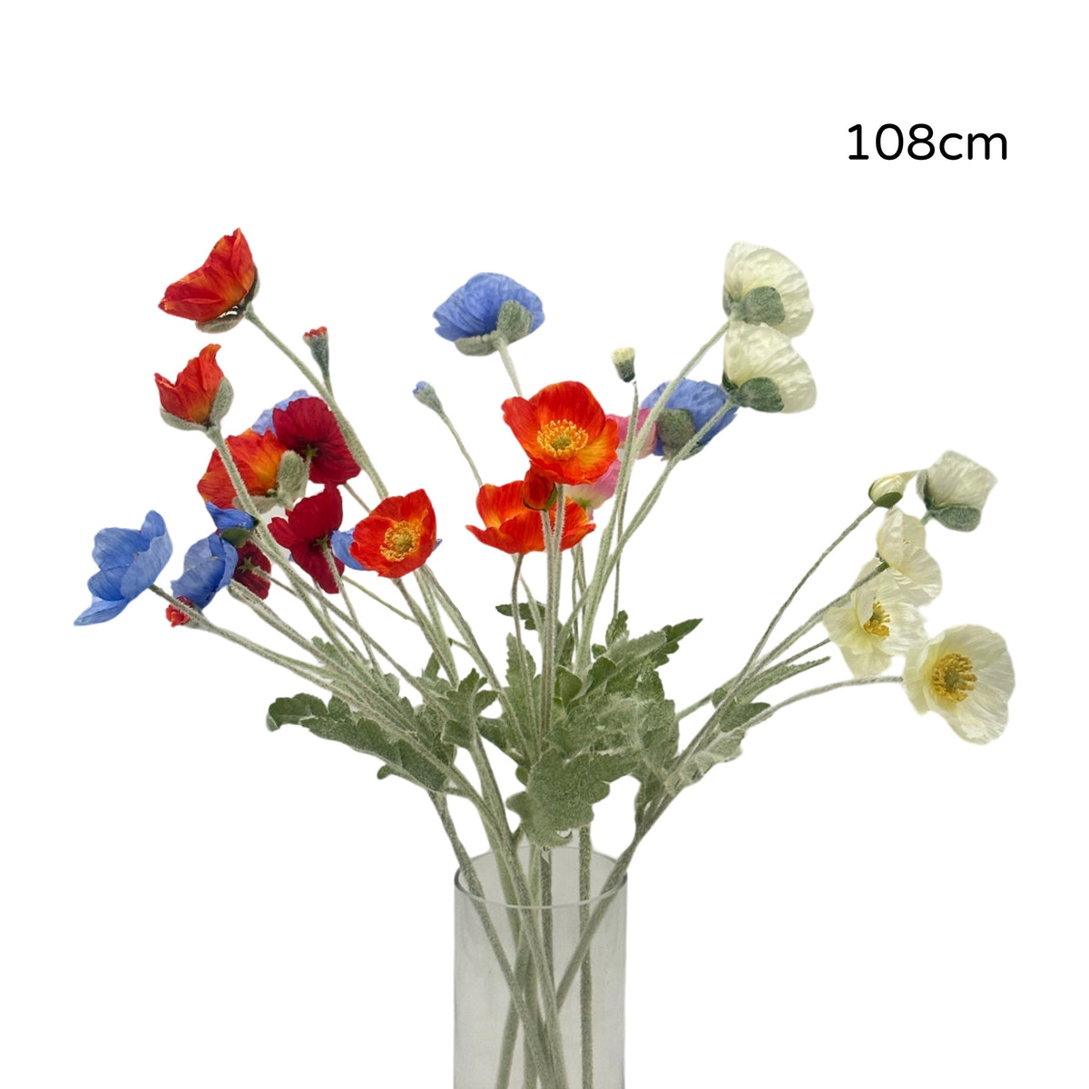 bulk 15 Artificial Poppy Flower Stem Assorted 108cm