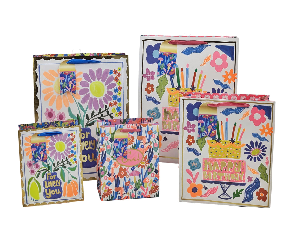 bulk 24 Large Vigorous Flowers Gift Bag 32cm