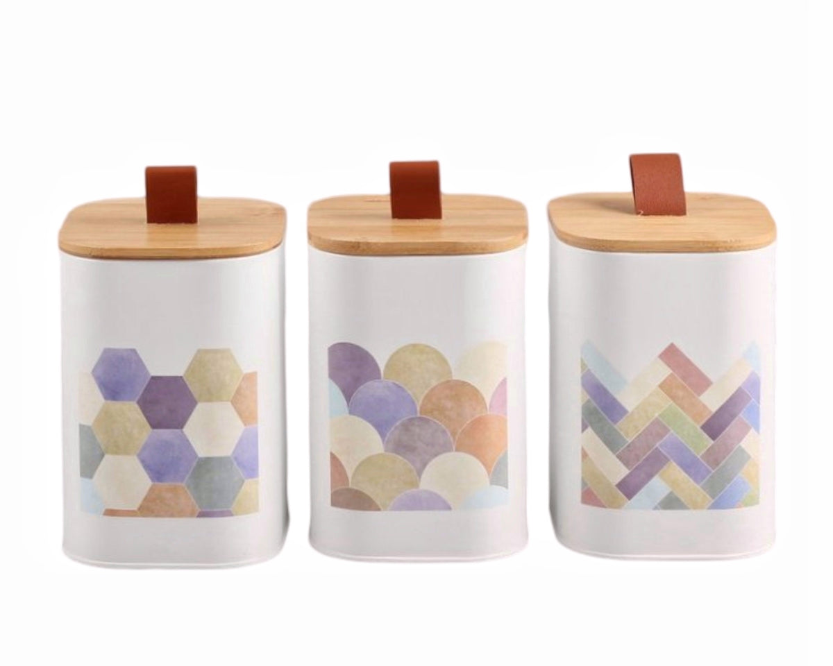Set 3 Geometric Metal Storage Tins 16cm