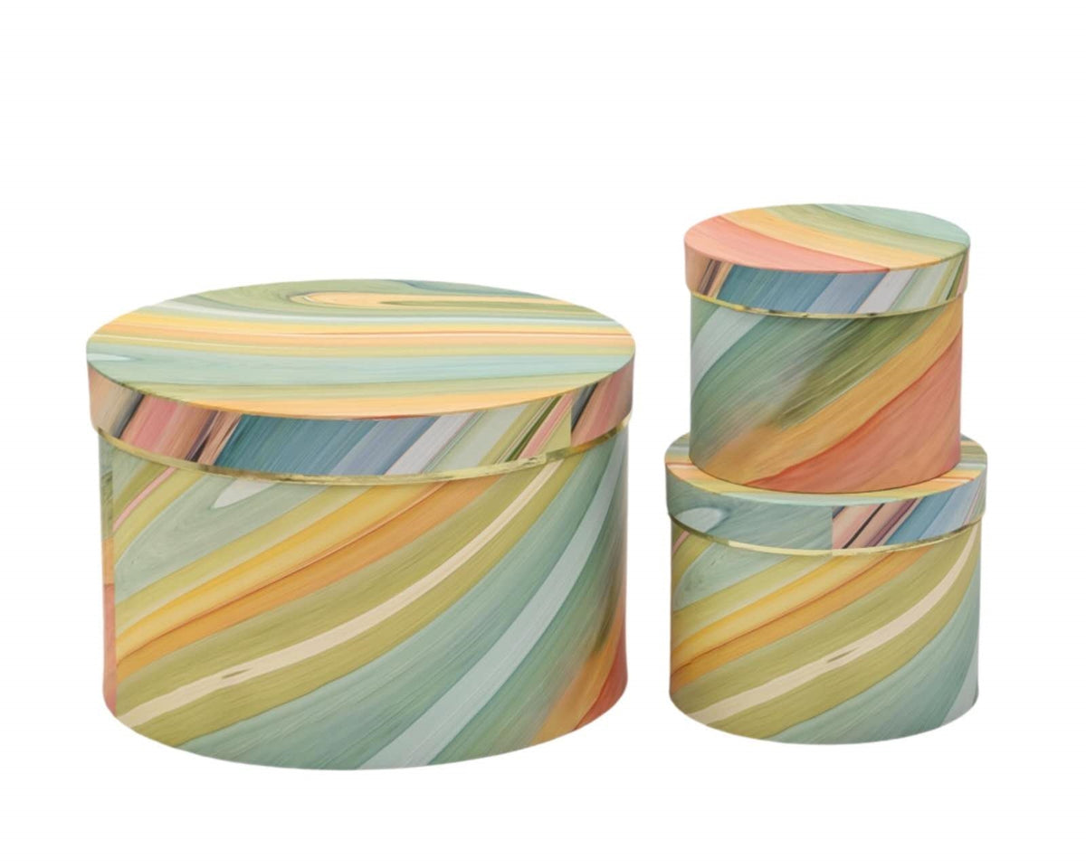 Bulk 2 Marble Gift Boxes Round W Foiled Rim Set Of 10 42x25cm