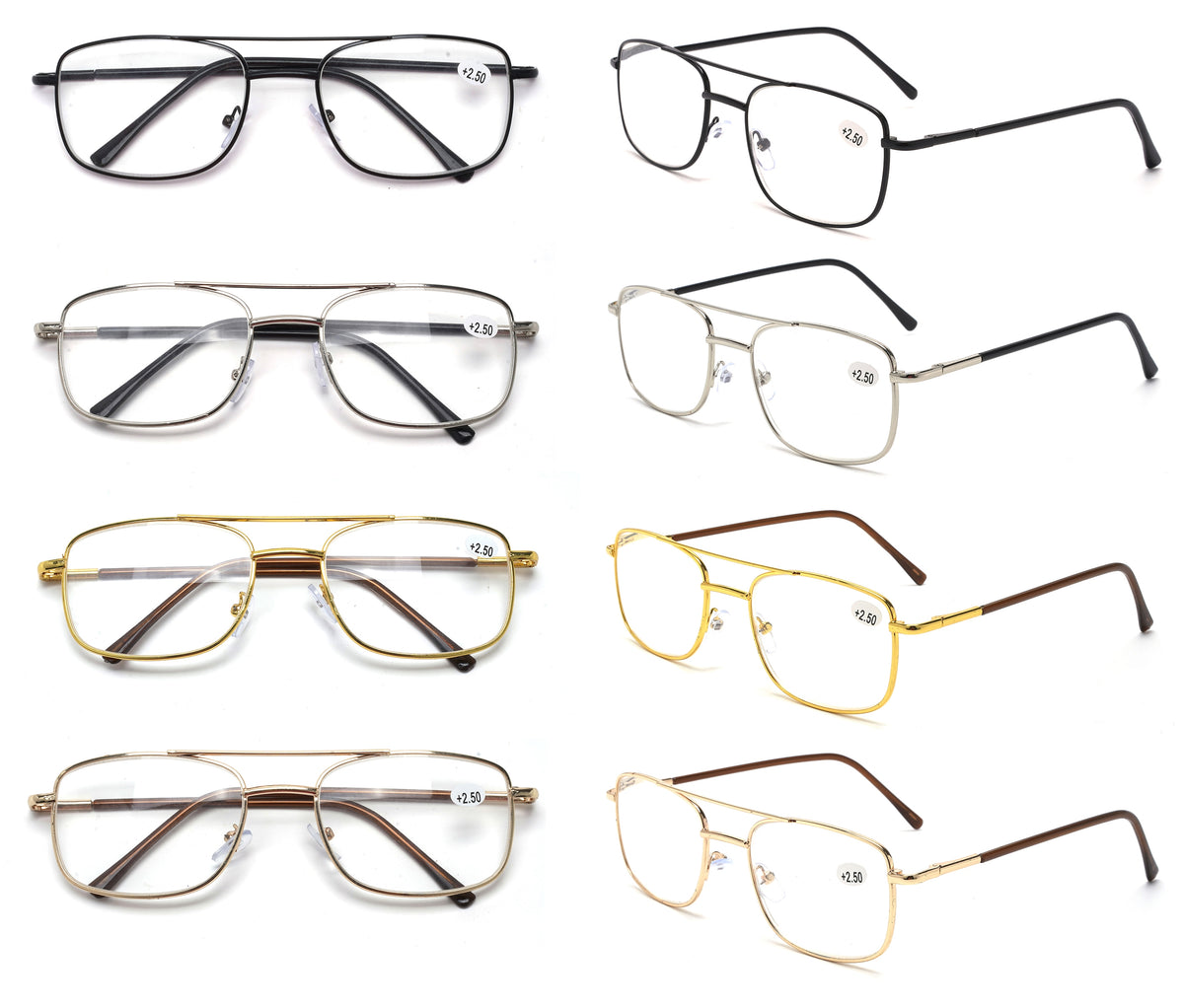 Bulk 24 Classic Metal Frame Reading Glasses +2.00