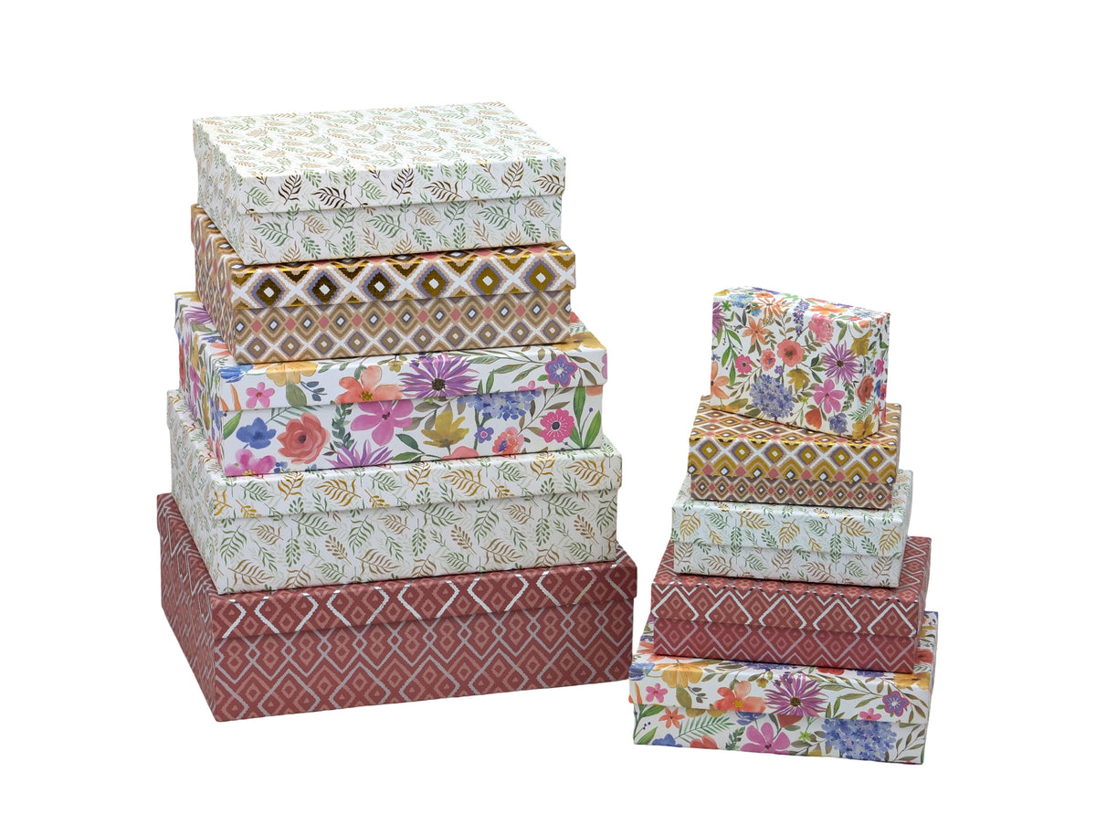 Bulk 3 Floral Foiled Gift Box Set 10 37x27x11cm