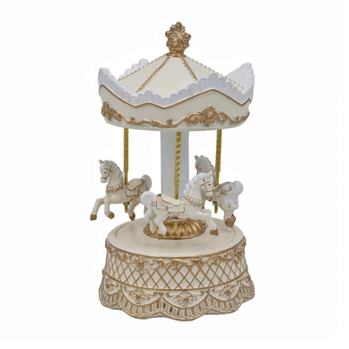 Bulk 4 Xmas Golden Elegance Polyresin Carousel Deco 12.4x22.9cmh