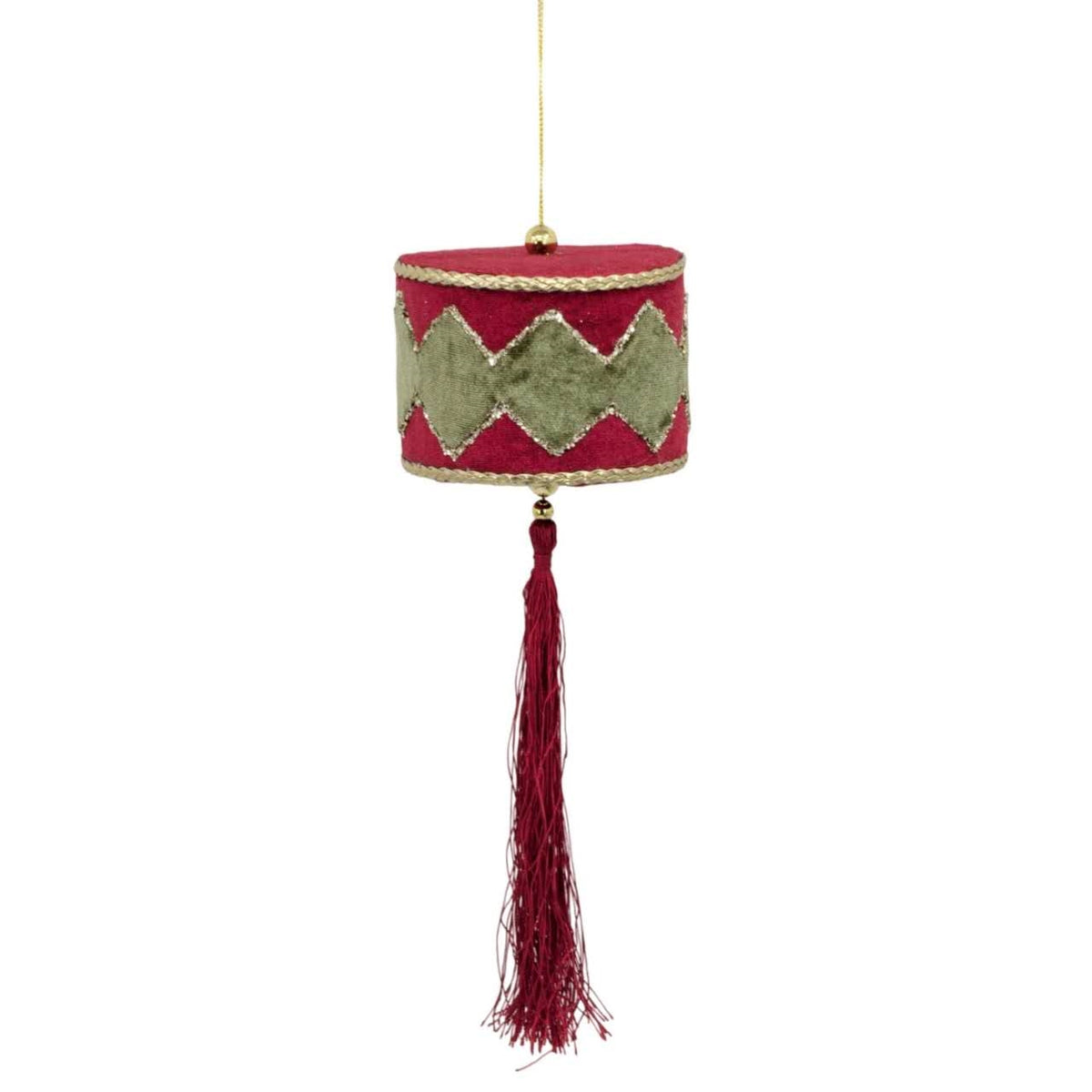 Bulk 12 Xmas Red & Green Velvet Drum 10x38cm