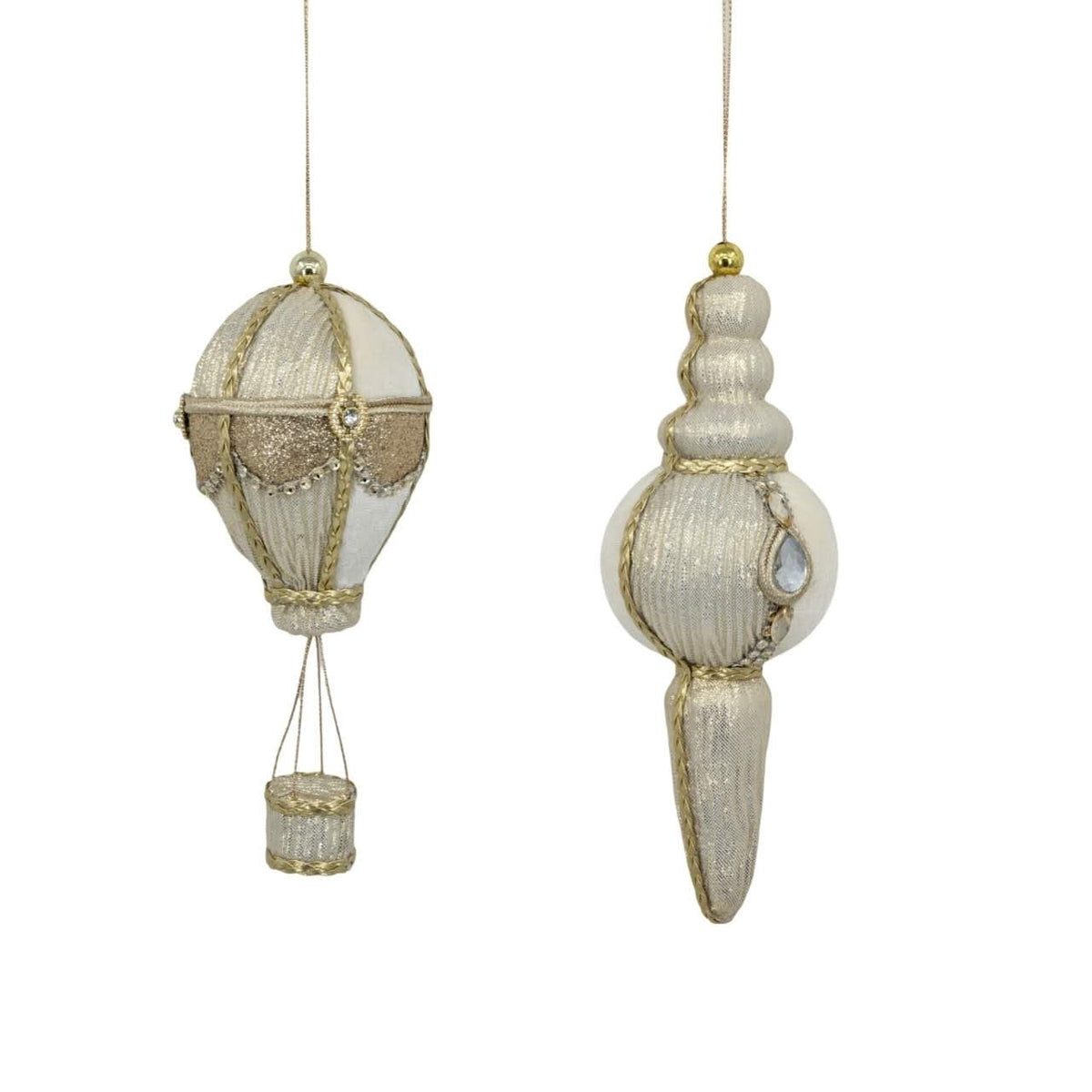 Bulk 24 Xmas Champange & White Velvet Ornament 18/22cm 2 Asst