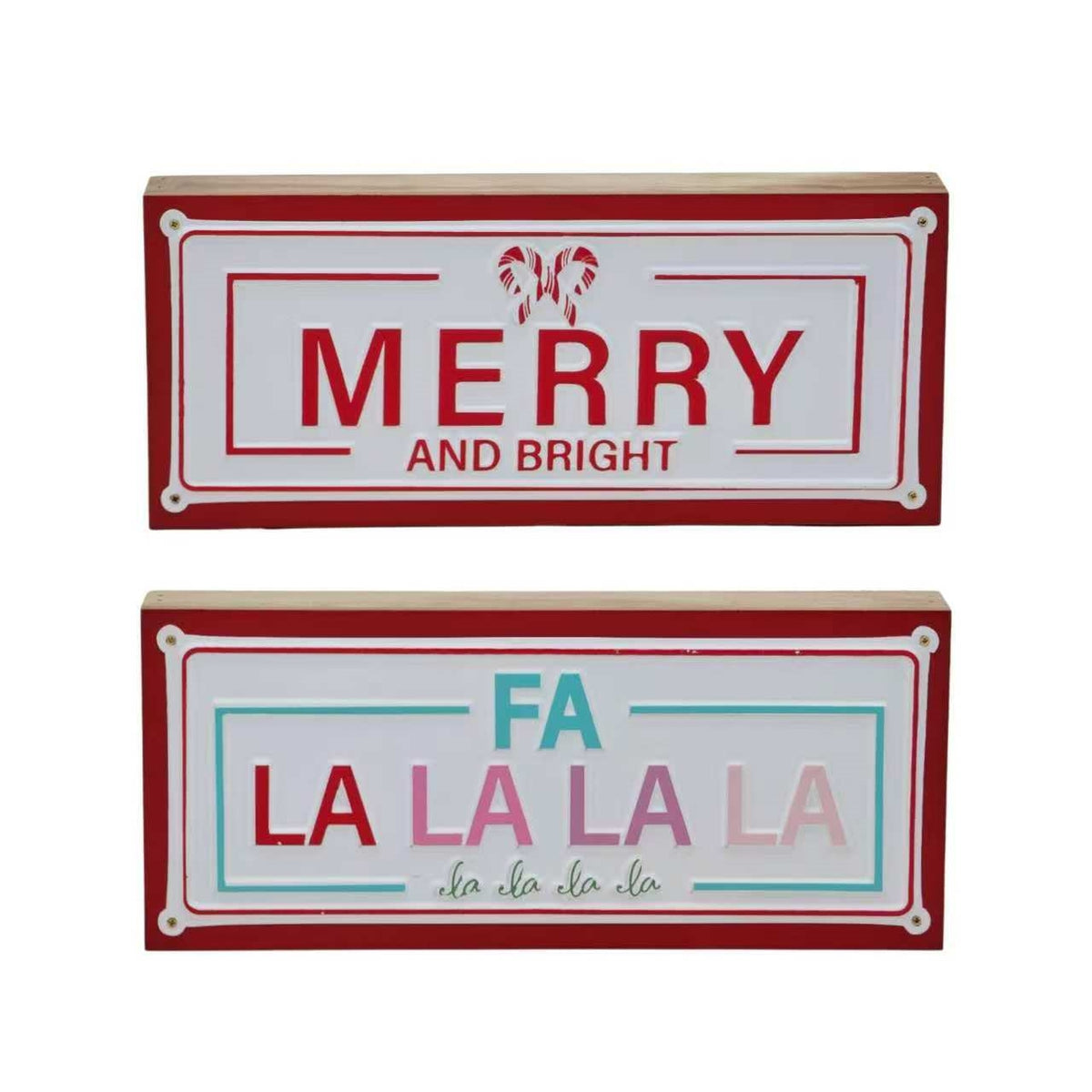 Bulk 8 Xmas Sign On Wooden Box Deco 30x13cm 2 Asst