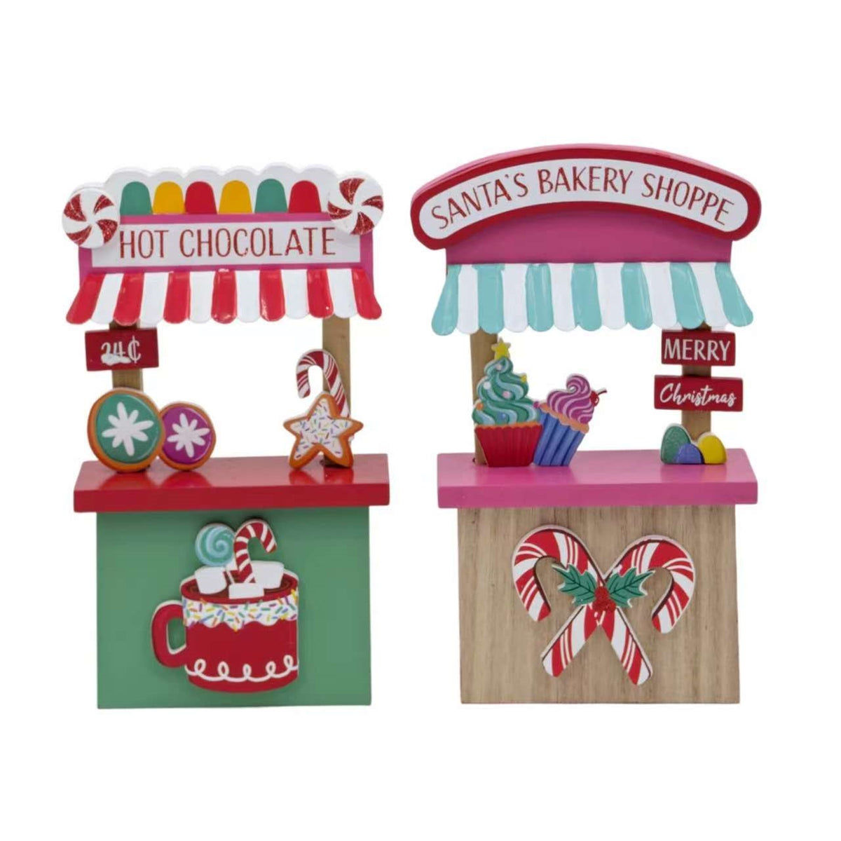 Bulk 12 Xmas Shop Frontage Mdf Deco 14.5x21.5cmh 2 Asst