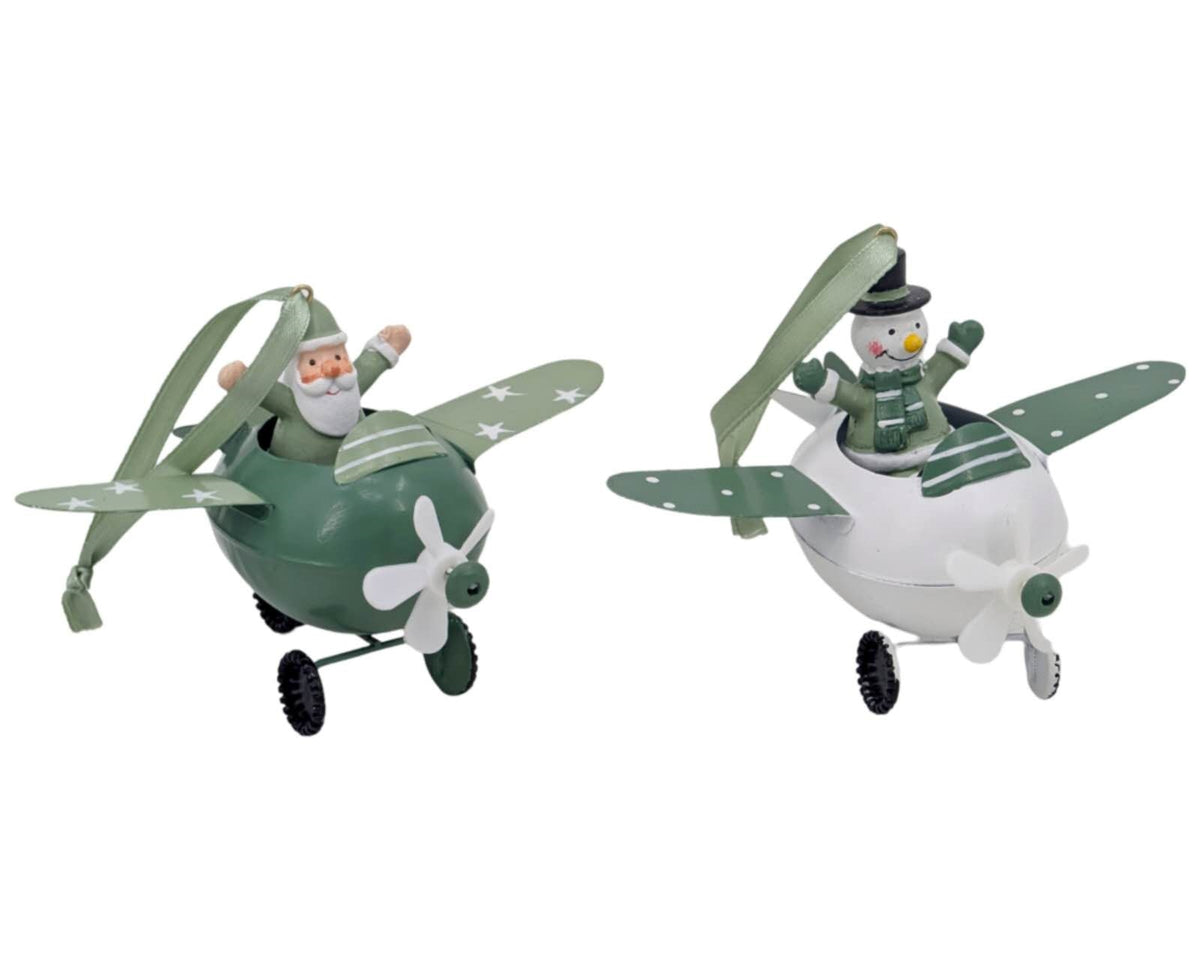 Bulk 12 Xmas Metal Airplane Hanger 9.5x14cm 2 Asst
