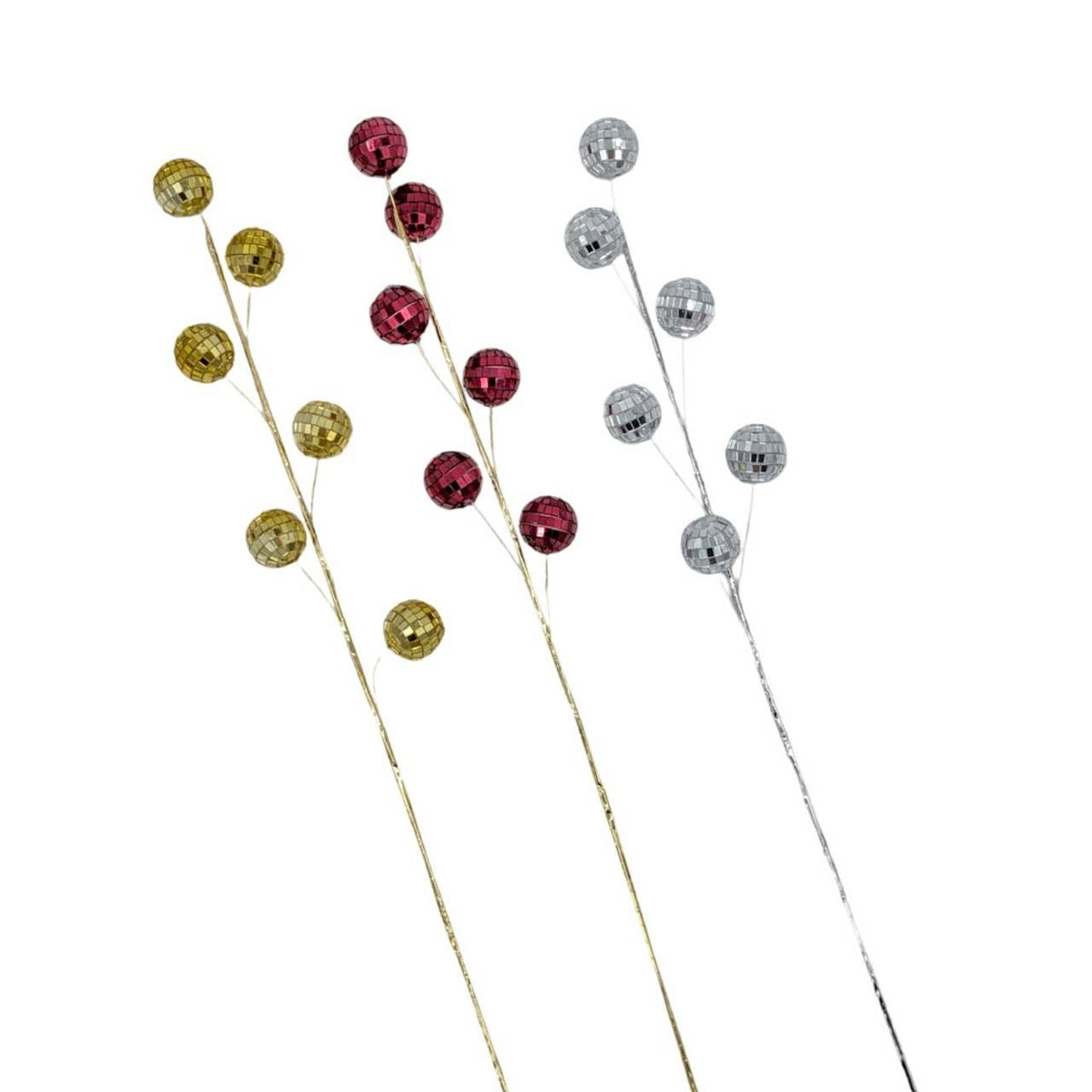 Bulk 12 Xmas Mirror Ball Pick 2.8cm Ball 3 Asst