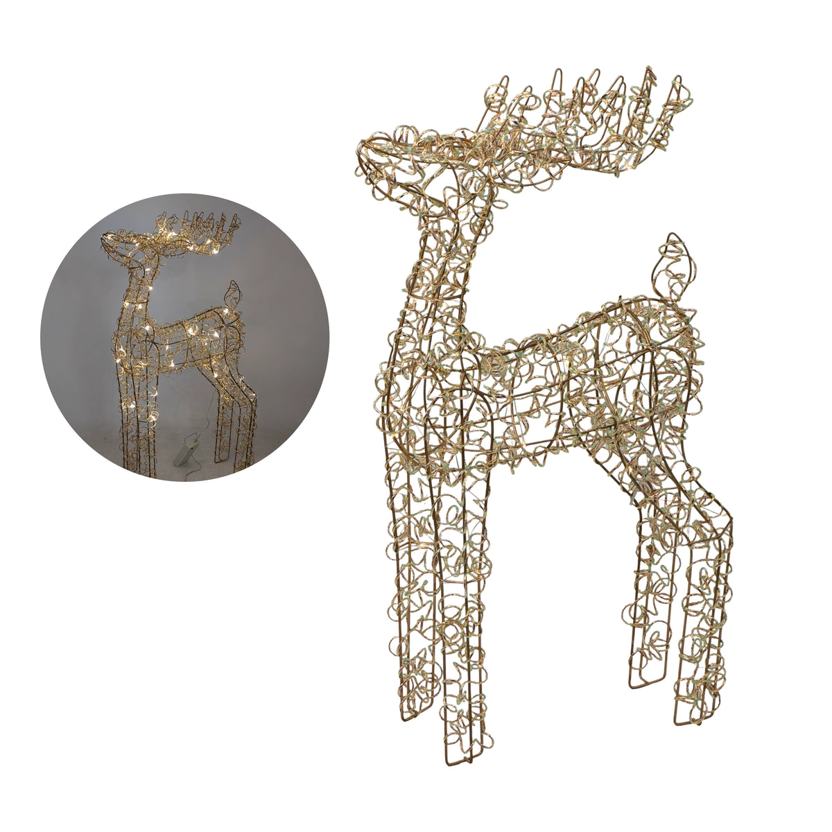 Bulk 2 Xmas Led Golden Wire Reindeer 42x19x75cmh 35led