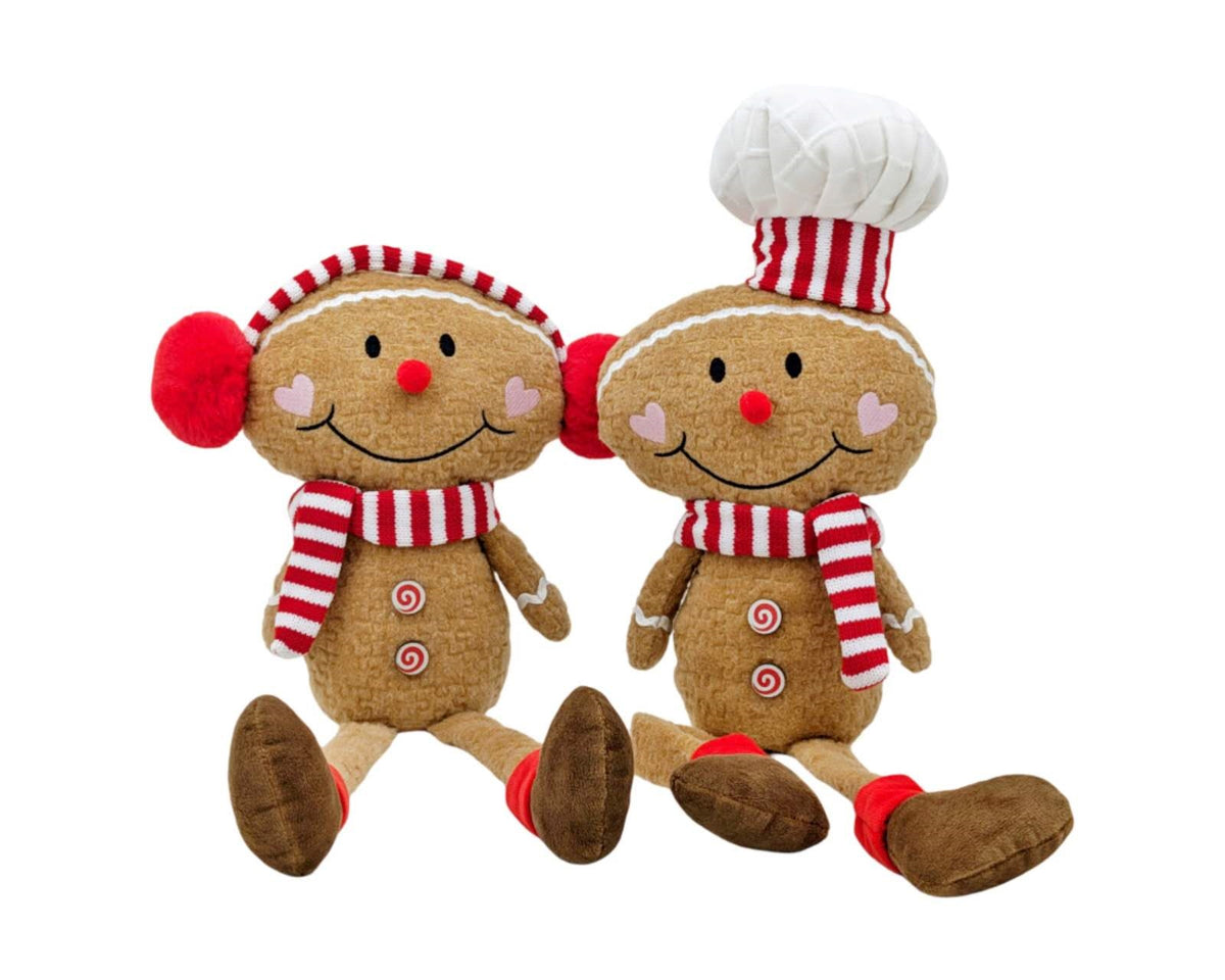 Bulk 8 Xmas Gingerbread Plush Sitting W Long Legs 48-55cmh 2 Asst