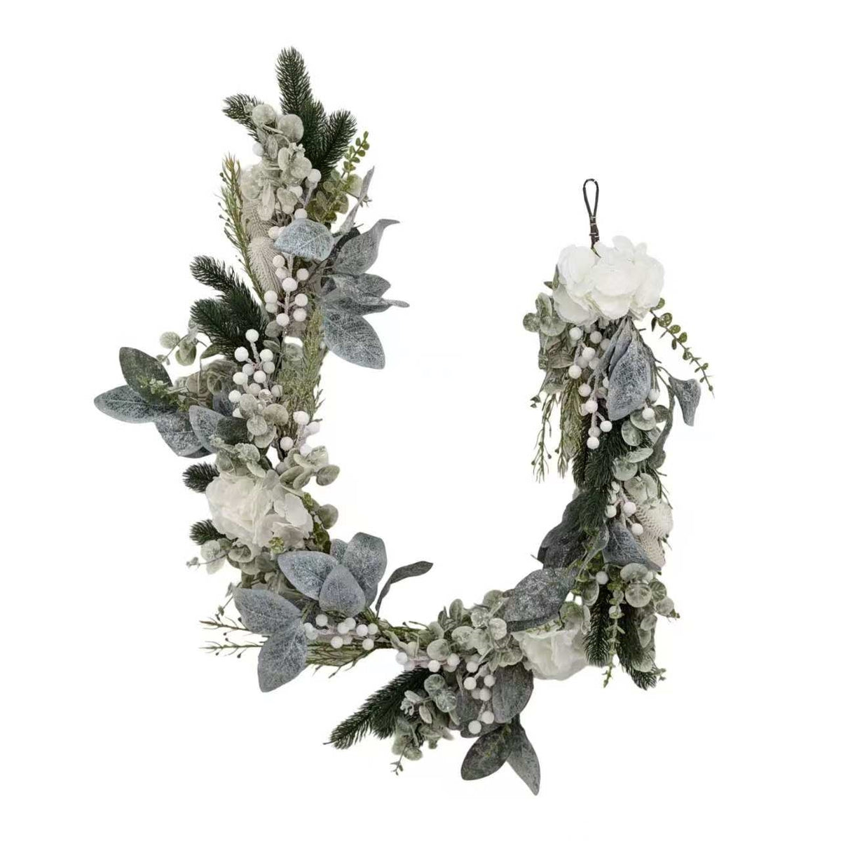 Bulk 3 Xmas White Hydrangea & Berry Garland 150cm