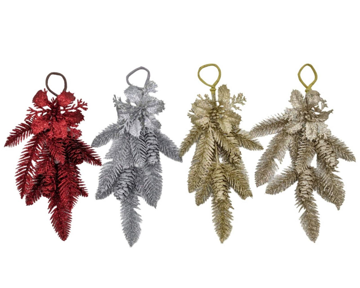 Bulk 36 Xmas Glitter Pinecone Teardrop 31cm 4 Asst