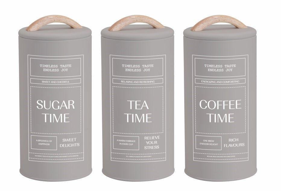 Set 3 Almond CreamCoffee Tea Sugar Storage Tins 19cm