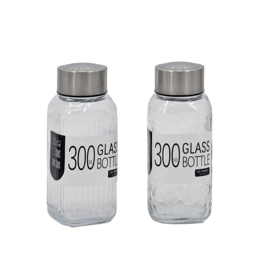 bulk 24 Glass Bottle w/ Metal Screw Lid 300ml 15cm