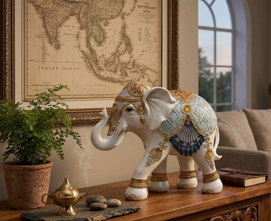 Lucky Blue White Elephant 26cm