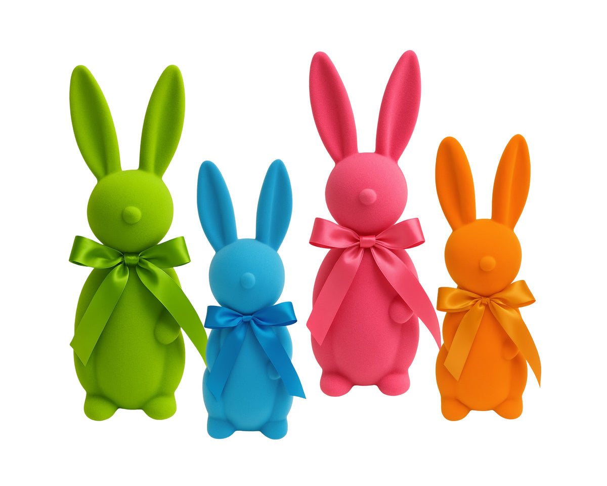 Bulk 12 Flocked Standing Bunny 24cm 4 Asst