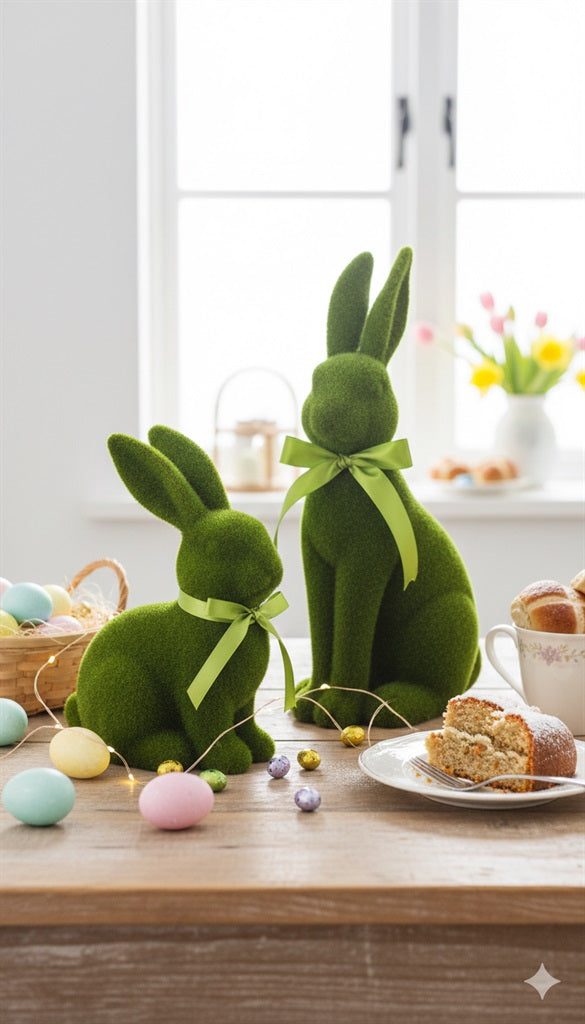 Bulk 4 Flocked Green Rabbit 39cm