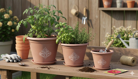 bulk 12 Patterned Plastic Garden Pot & Saucer 31cm