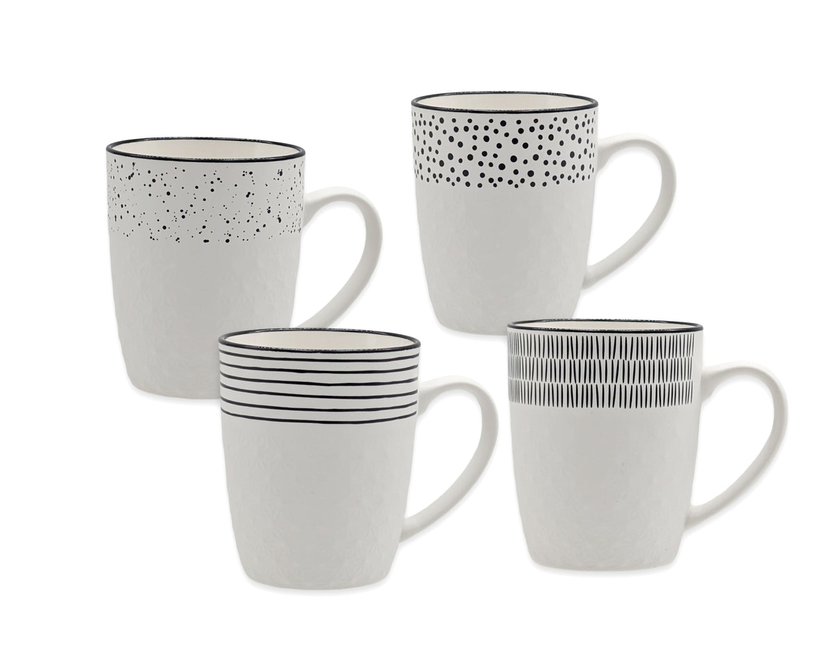 Bulk 24 Embossed Mug With Black New Bone China 380ml Asst Des