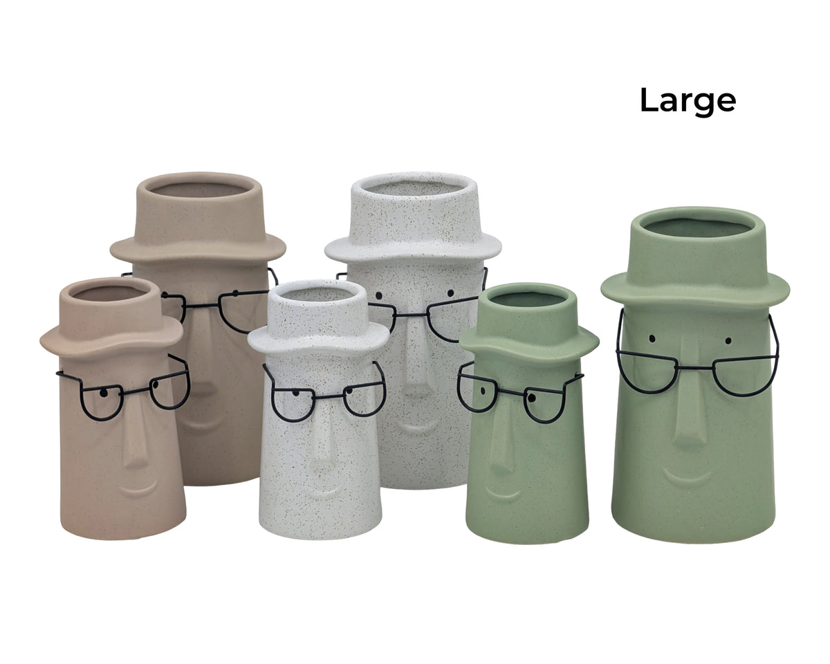 Bulk 9 Man W Metal Glasses Ceramic Vase 12.5x12.5x21cmh 3asst