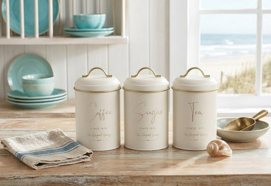 Set 3 Coffee Sugar Tea Canisters 16cm