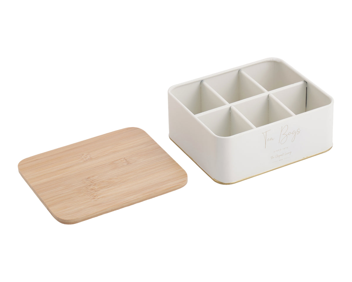 Elegant Living Tea Bag Box w/ Bamboo Lid 7cm