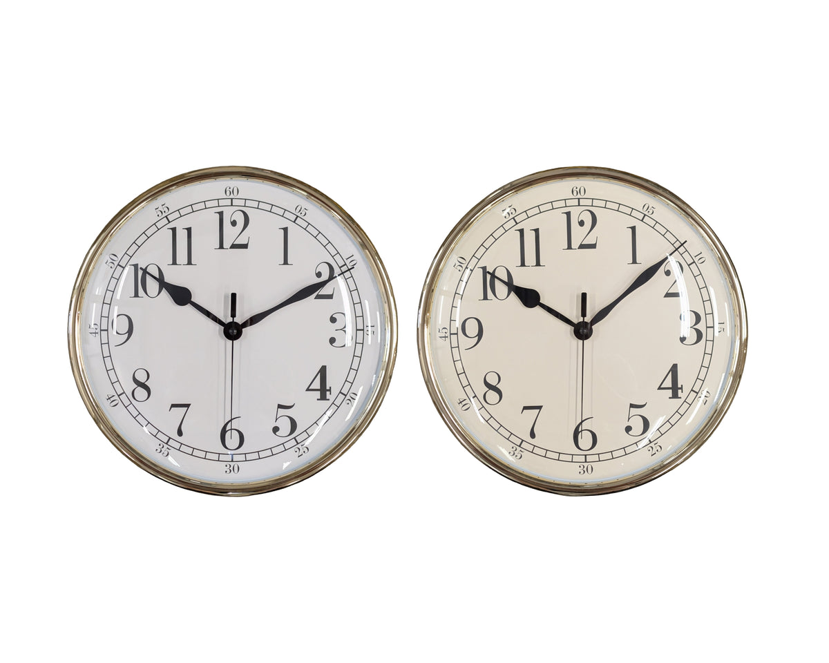 Bulk 12 25cm Plastic Gold Chrome Look Wall Clock 2 Asst
