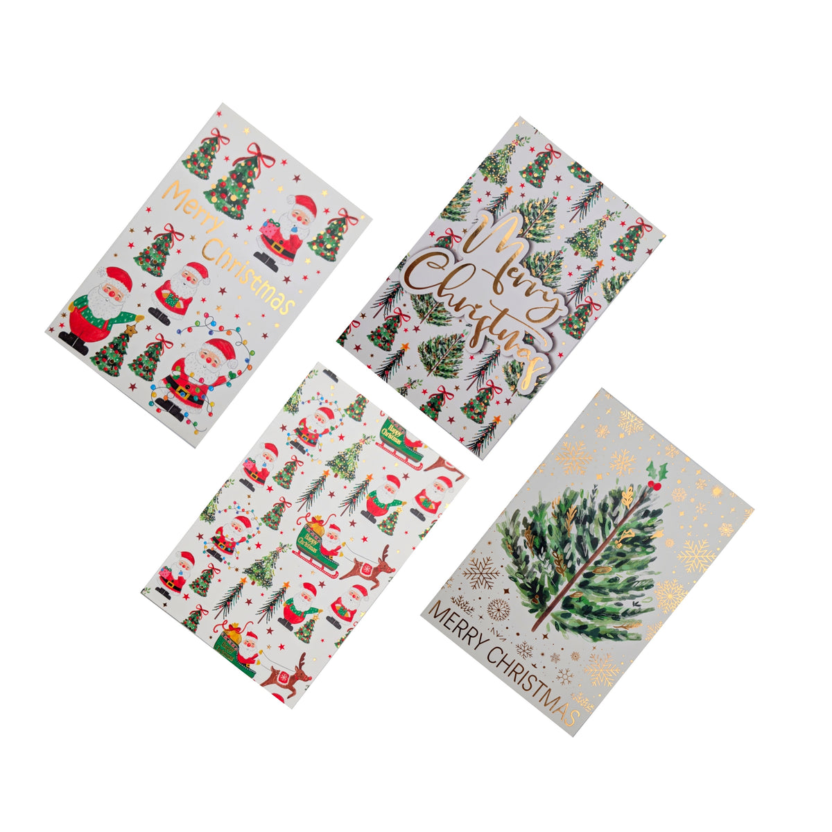 Bulk 48 Xmas Tree & Santa Foiled Cards pk8 Asst 11.5x17.5cm Asst